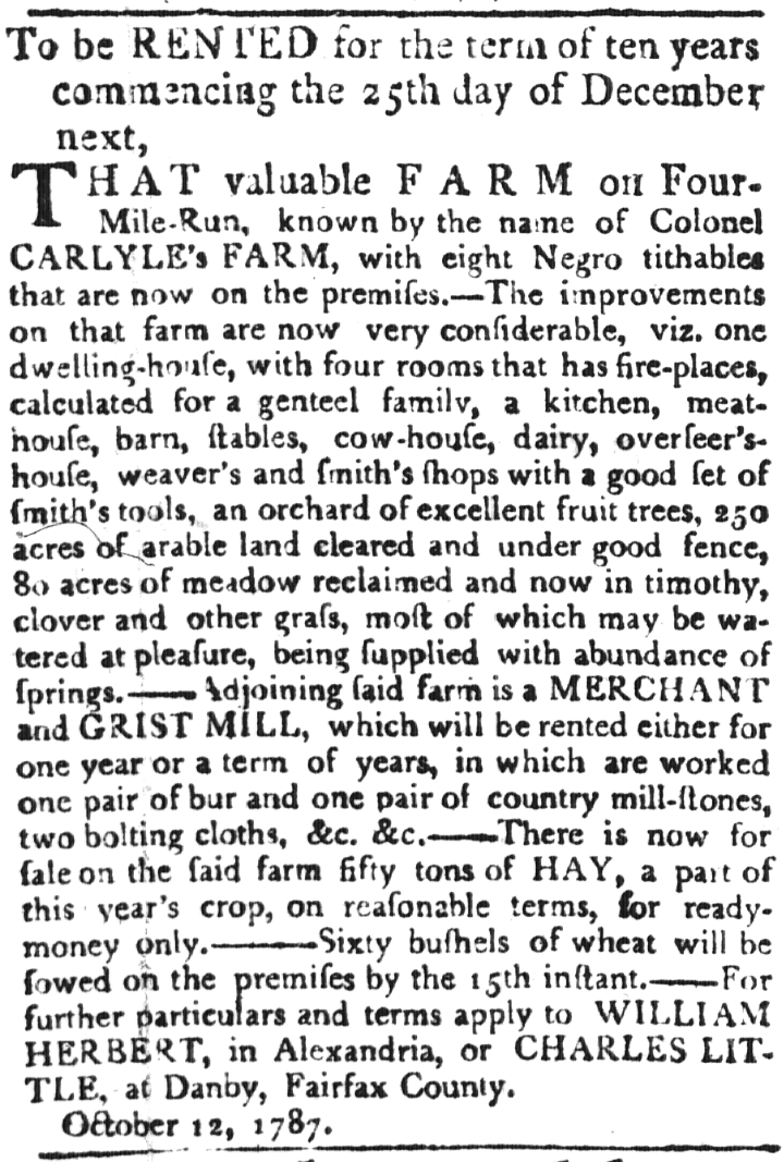 From the October 18, 1787 edition of the Alexandria Gazette.